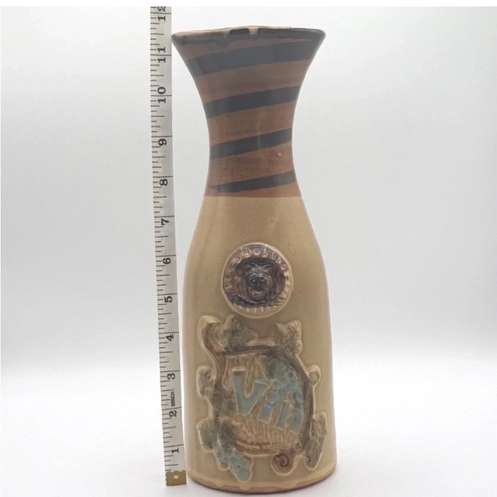 Unique Ceramic Vase MCM Style Monkey Bear Face Vine‎ Embossed MCM Decor